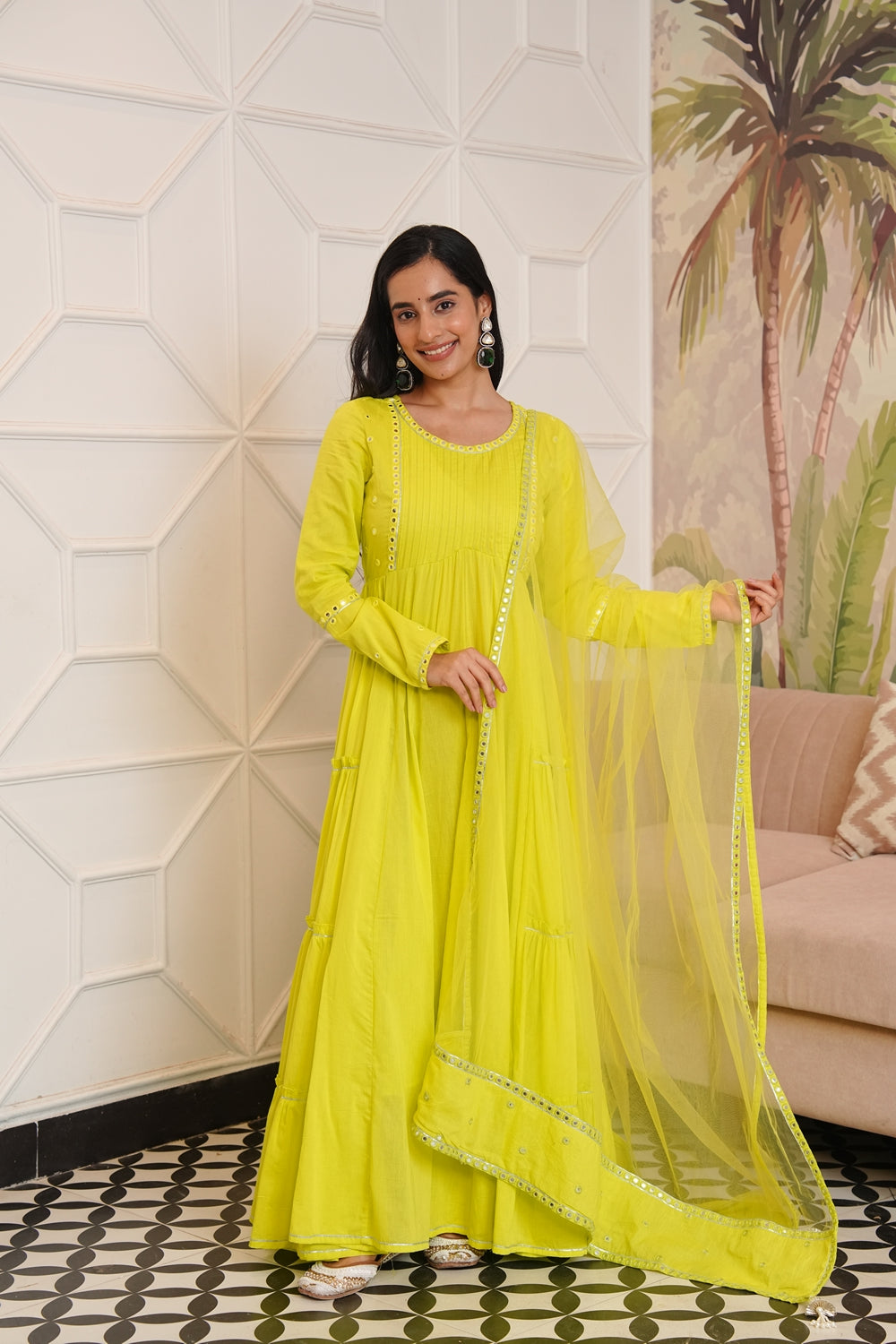 Shibori Green Cotton Ethnic Dress