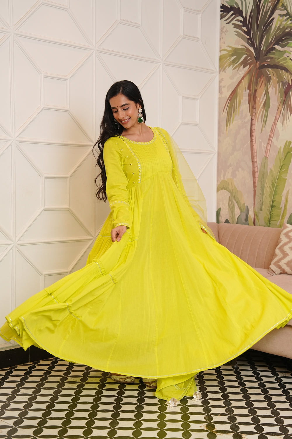 Shibori Green Cotton Ethnic Dress