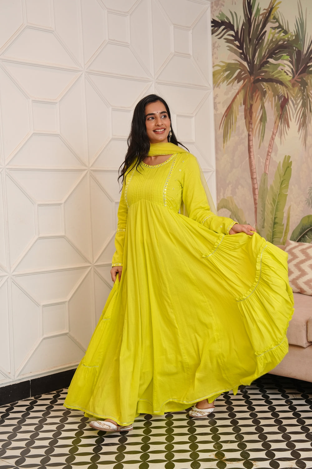 Shibori Green Cotton Ethnic Dress
