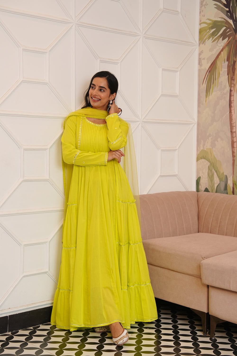Shibori Green Cotton Ethnic Dress