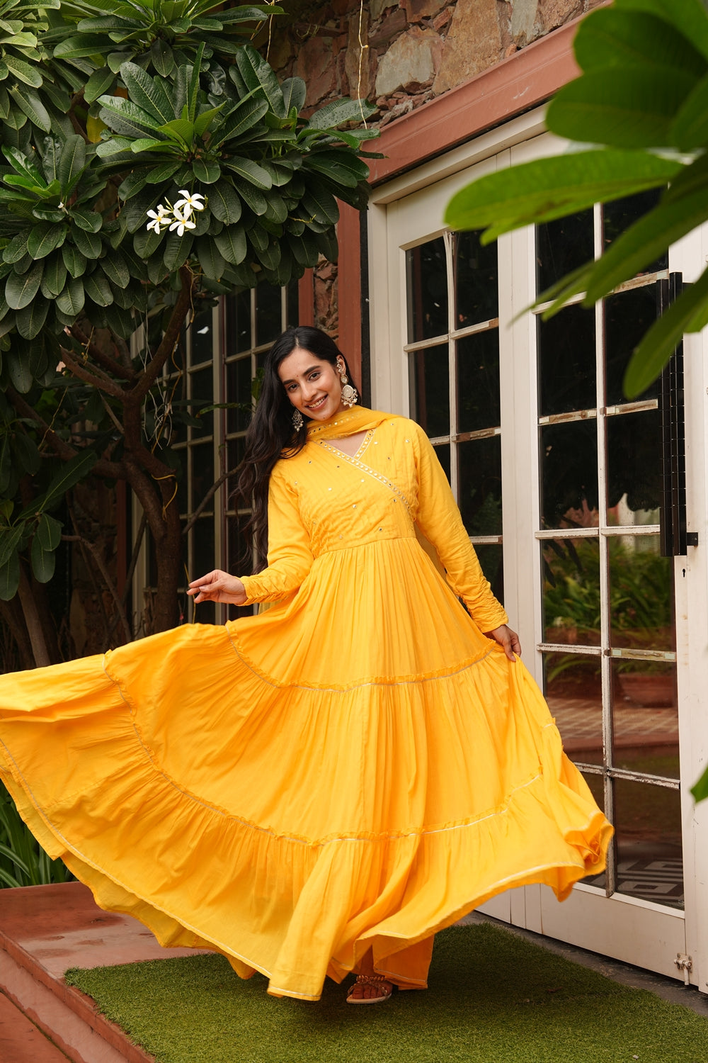 Saba Yellow Cotton Ethnic Dress