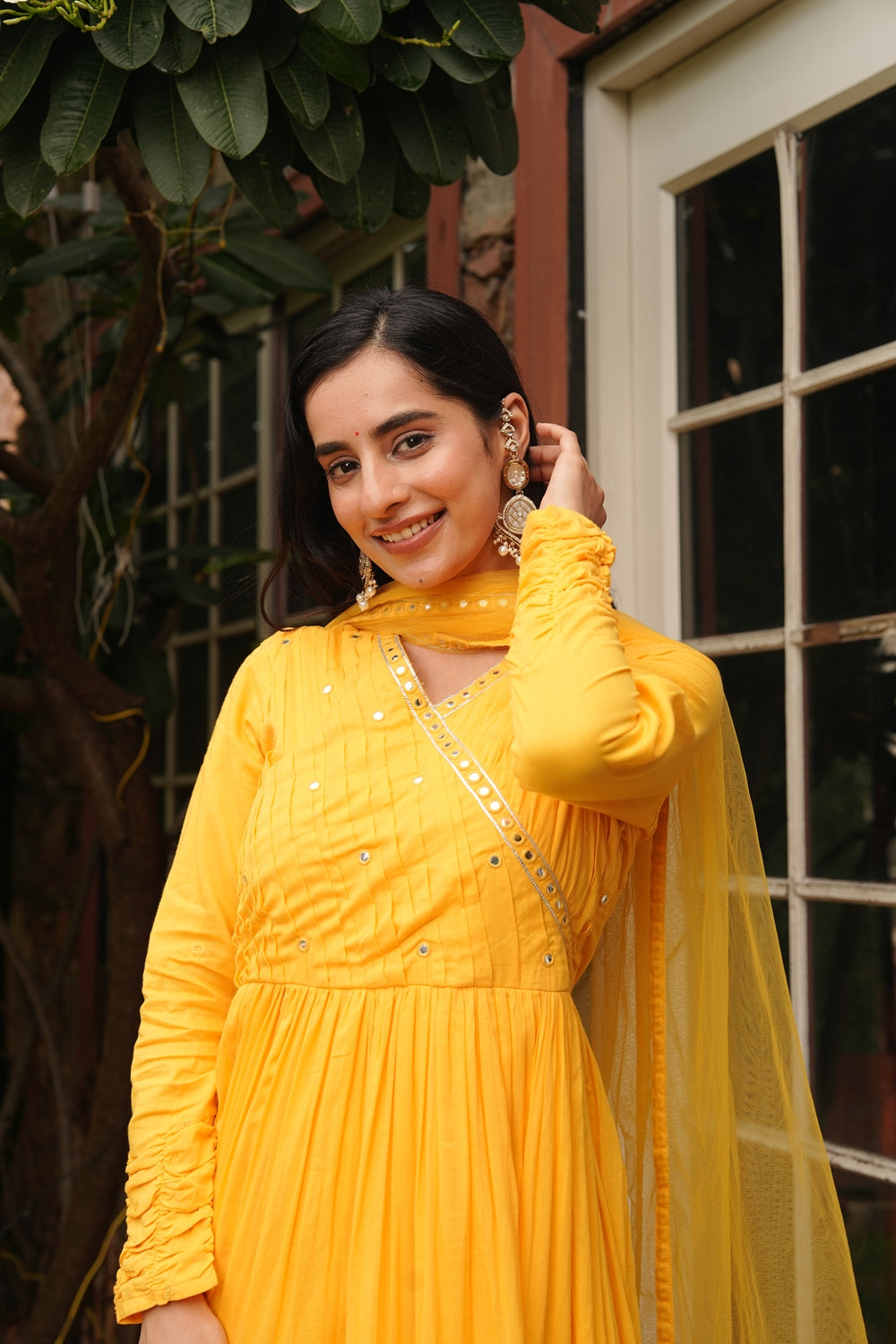 Indian Virasat Saba yellow cotton ethnic dress with traditional ethnic dress design and vibrant color, perfect for cultural occasions.