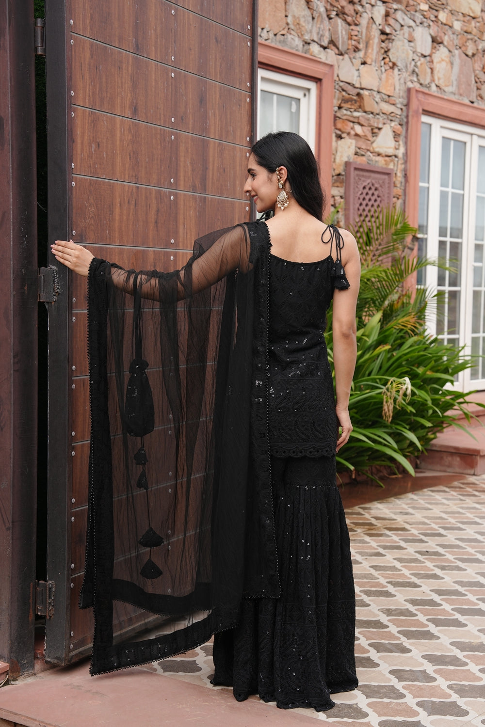 Srivalli Black Tieup Sharara Set