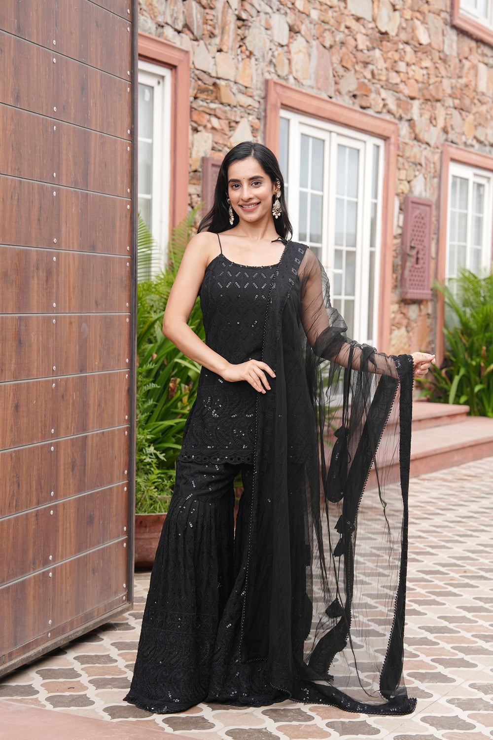 Srivalli Black Tieup Sharara Set