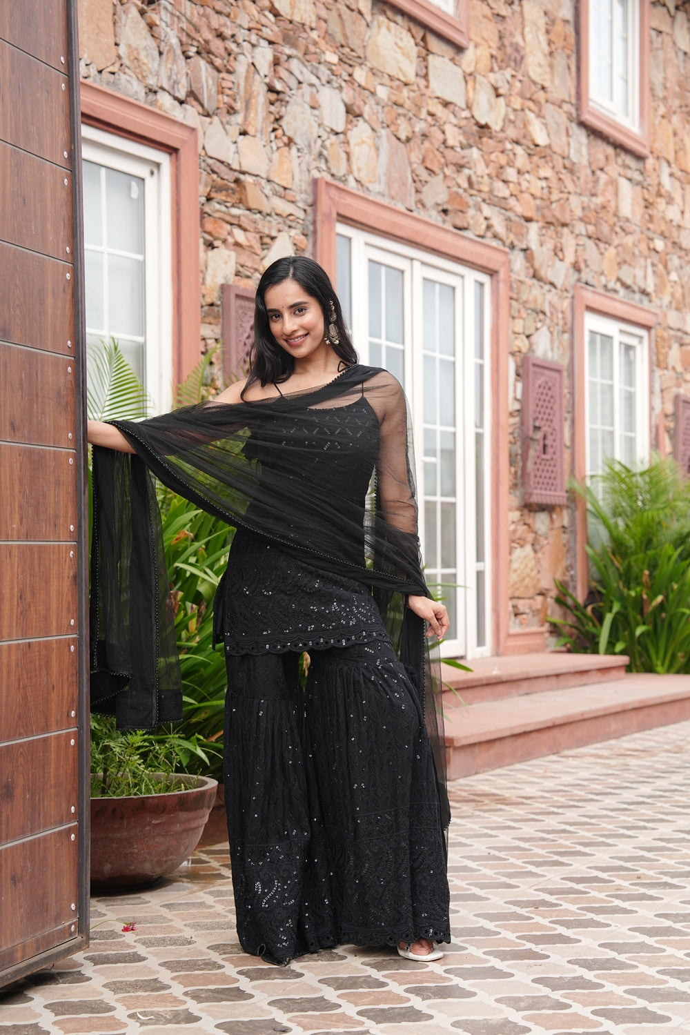 Srivalli Black Tieup Sharara Set