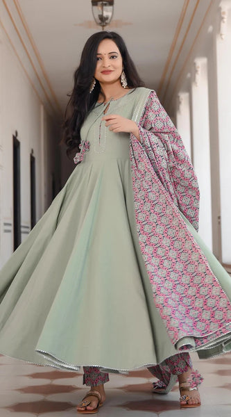 Pistachio Green Anarkali Suit Set With Dupatta