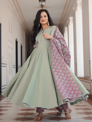 Pistachio Green Anarkali Suit Set With Dupatta