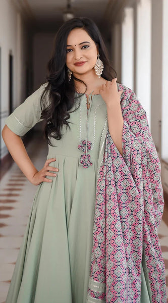 Pistachio Green Anarkali Suit Set With Dupatta