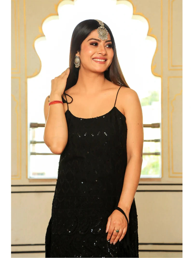 Srivalli Black Tieup Sharara Set with Dupatta - Indianvirasat