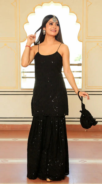 Srivalli Black Tieup Sharara Set with Dupatta