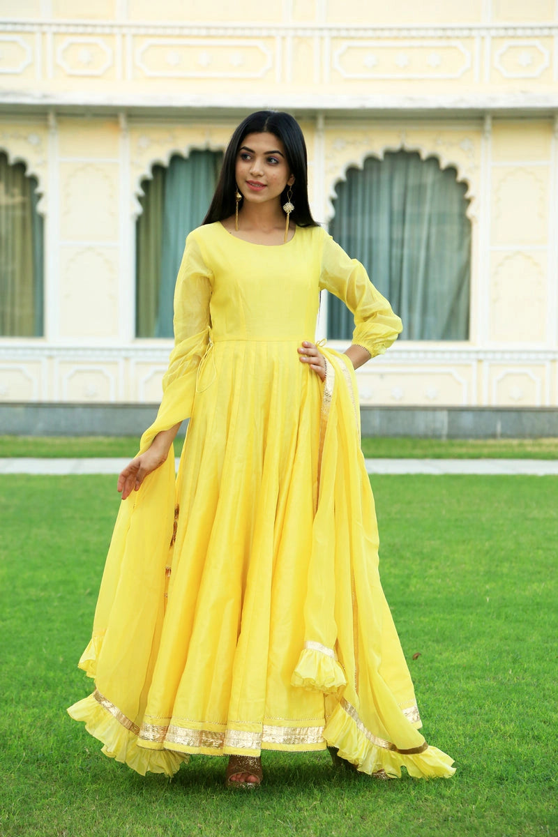 Pineapple Yellow Anarkali Ethnic Dress - Indianvirasat