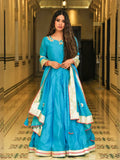 Srivalli Cyan Blue Chanderi Embroidered Anarkali Dress - Indianvirasat