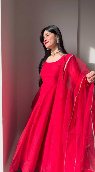 Soundarya Red Anarkali Suit Set
