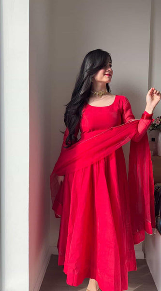 Soundarya Red Anarkali Suit Set