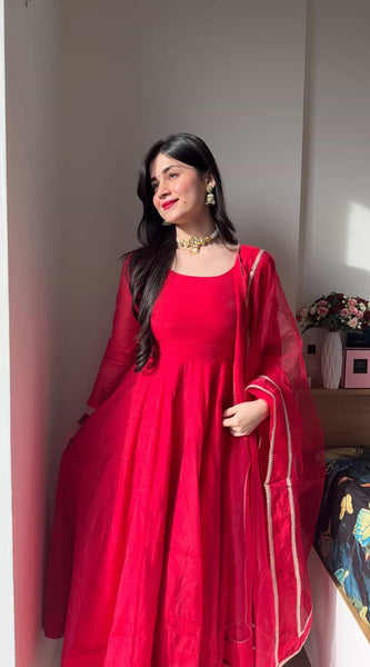 Soundarya Red Anarkali Suit Set