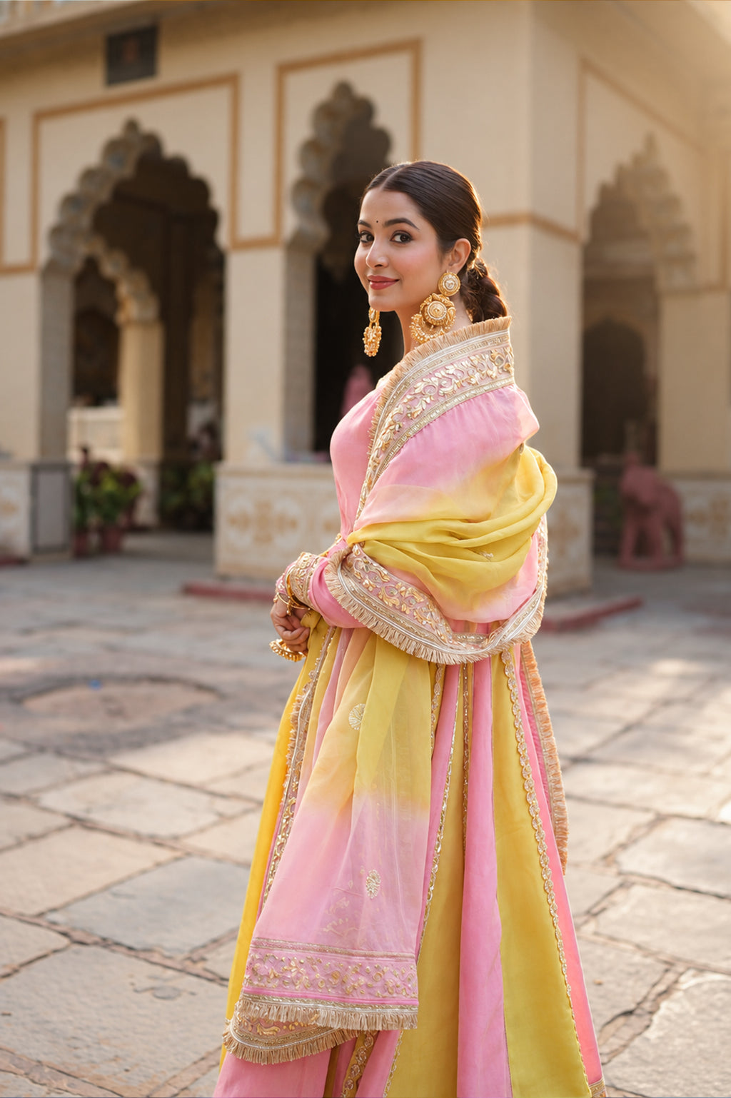 Rangrez Noor – Pink & Sunshine Yellow Anarkali Suit Set