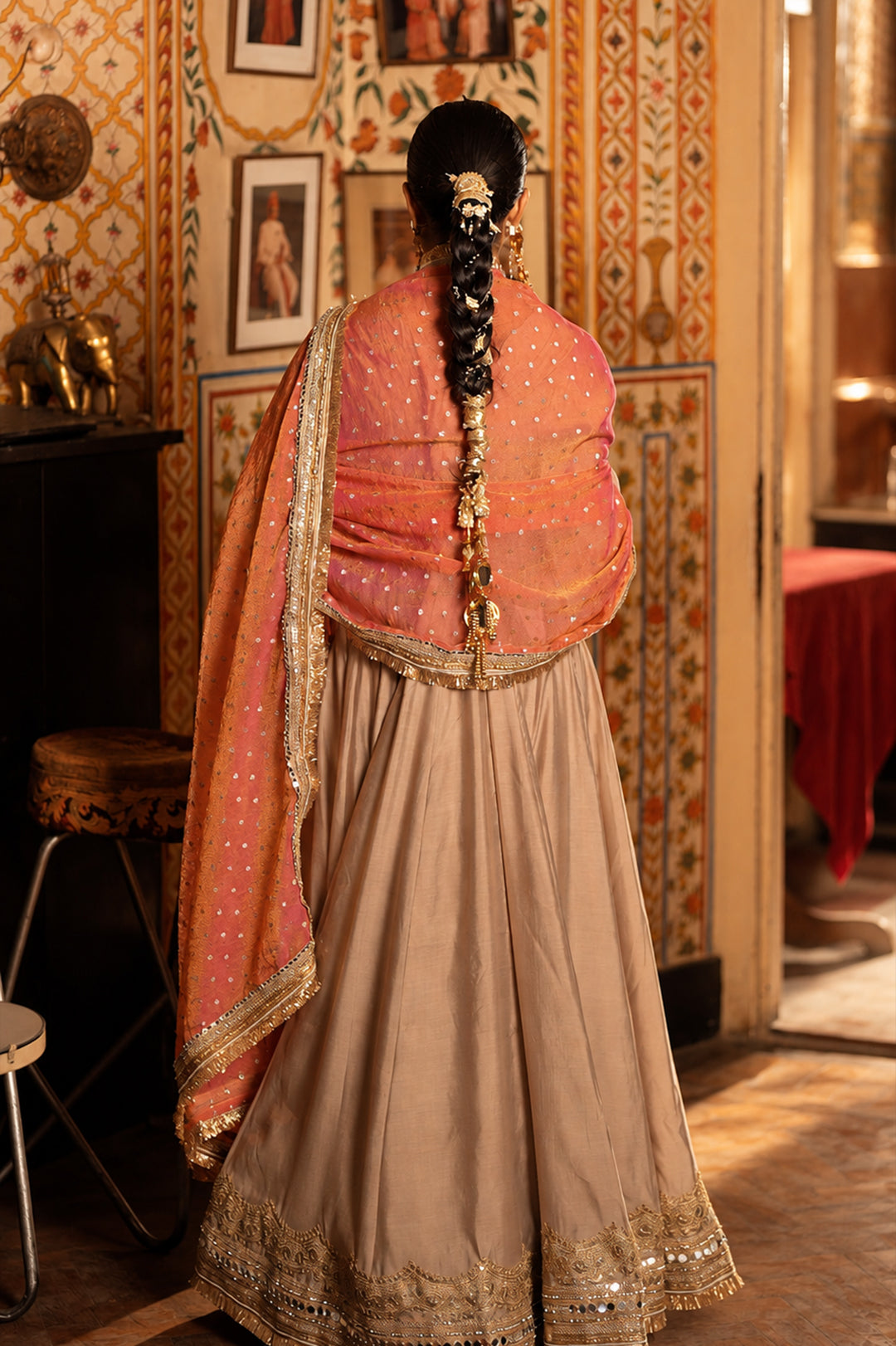 Meher-e-Gul – Blush Pink Dupatta & Champagne Anarkali Suit Set