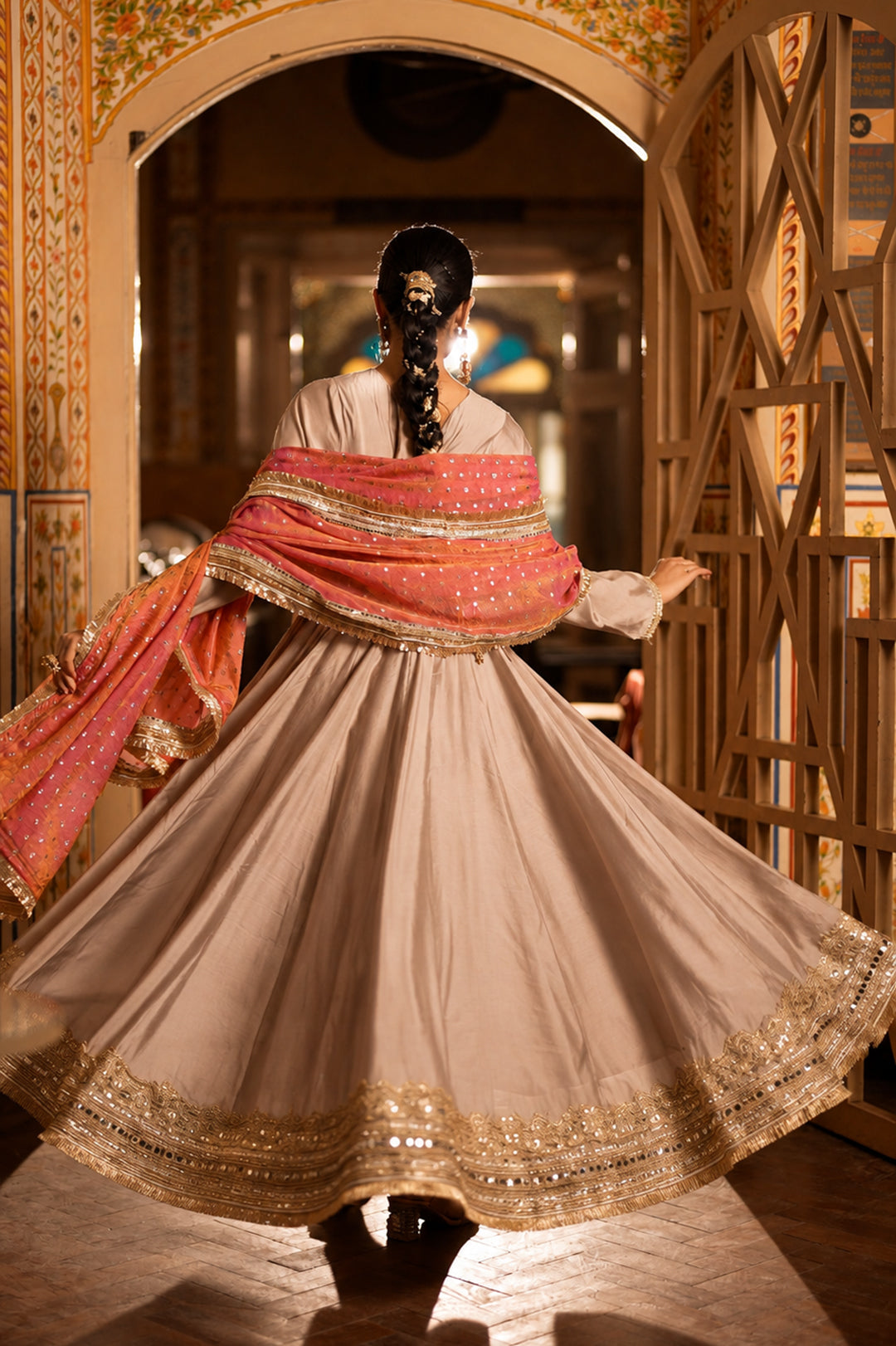 Meher-e-Gul – Blush Pink Dupatta & Champagne Anarkali Suit Set