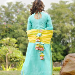 Mint Green Embroidered Suit Set With Gold Dupatta
