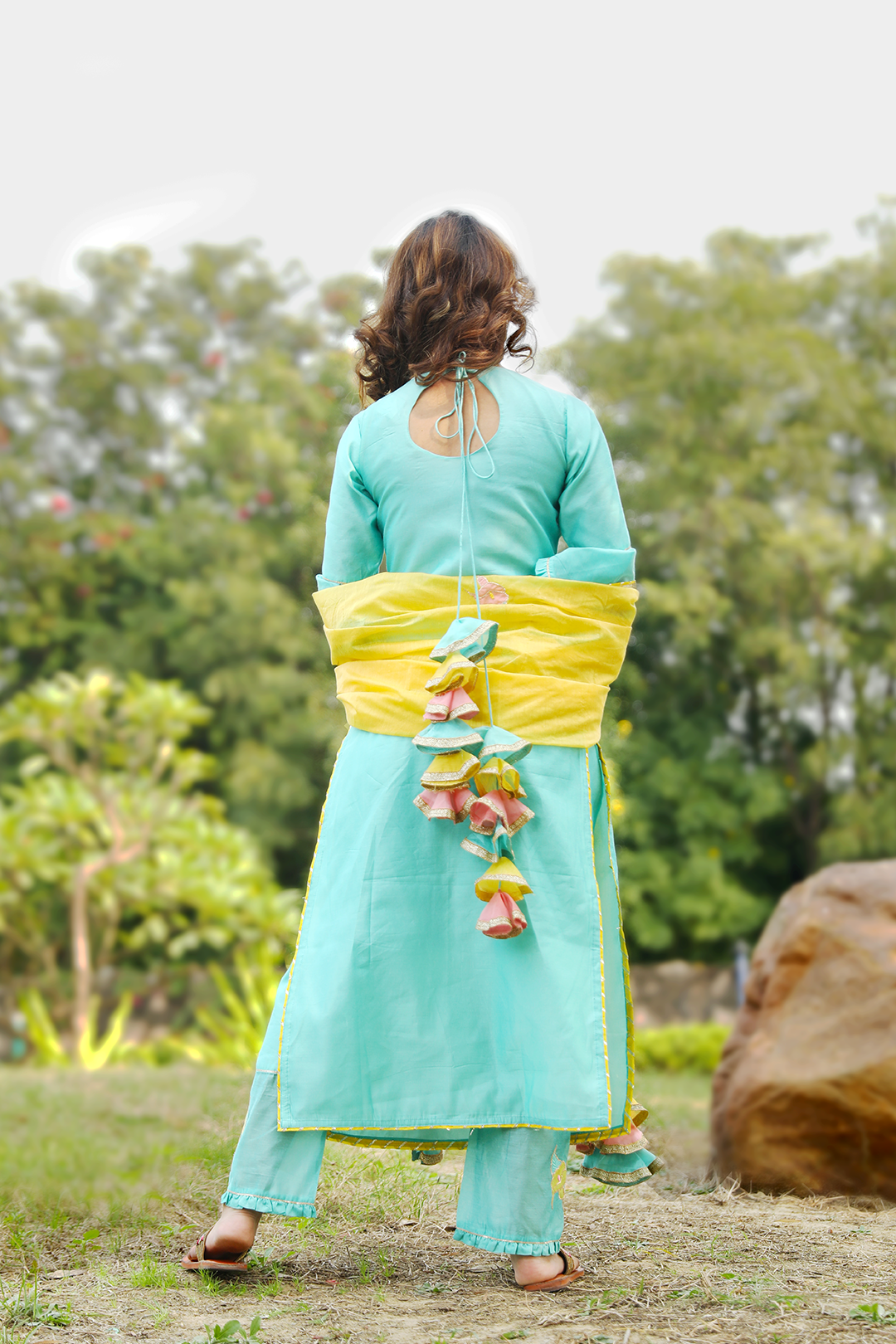 Mint Green Embroidered Suit Set With Gold Dupatta - Indianvirasat
