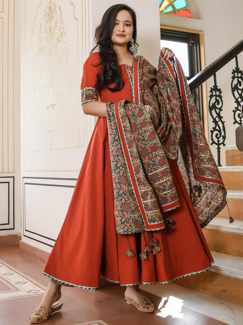 Garnet Suit With Bagh Print Dupatta Set