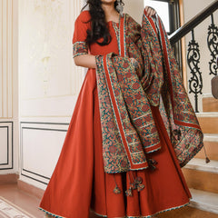 Garnet Suit With Bagh Print Dupatta Set