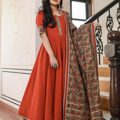 Garnet Suit With Bagh Print Dupatta Set