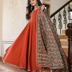 Garnet Suit With Bagh Print Dupatta Set