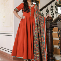 Garnet Suit With Bagh Print Dupatta Set