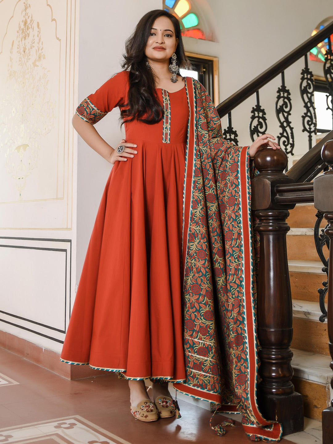 Garnet Suit With Bagh Print Dupatta Suit Set - Indianvirasat