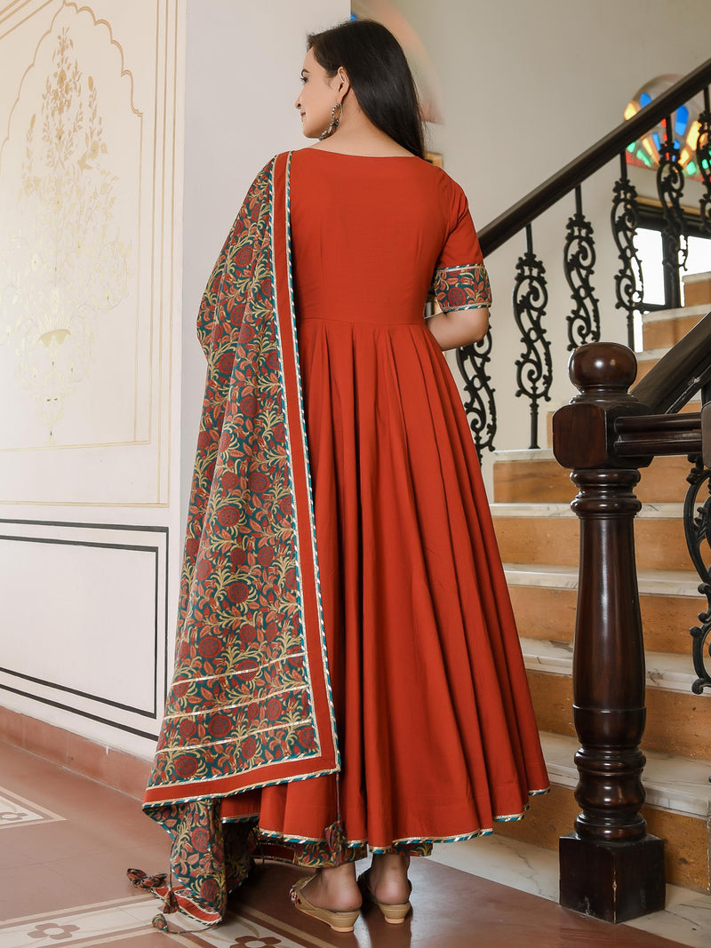 Garnet Suit With Bagh Print Dupatta Set
