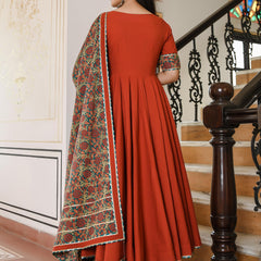 Garnet Suit With Bagh Print Dupatta Set