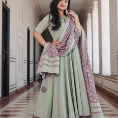 Pistachio Green Anarkali Bottom Set With Dupatta