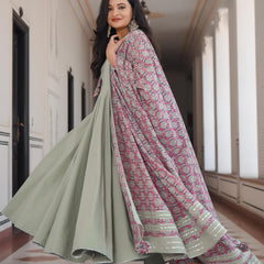 Pistachio Green Anarkali Bottom Set With Dupatta