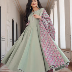 Pistachio Green Anarkali Bottom Set With Dupatta