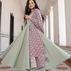 Pistachio Green Anarkali Bottom Set With Dupatta