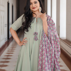 Pistachio Green Anarkali Bottom Set With Dupatta