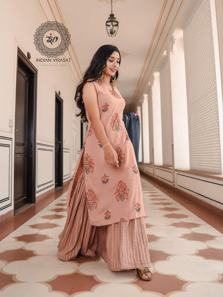 Peach Blossom Mughal Sharara Set