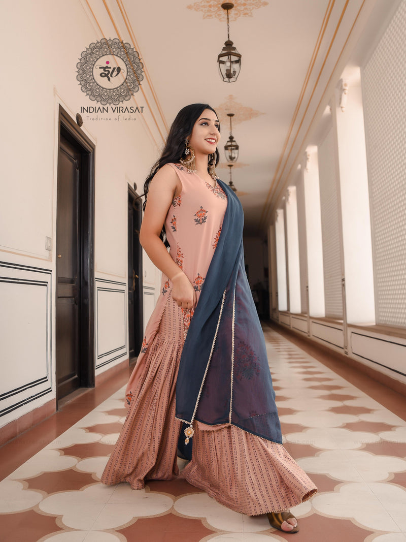 Peach Blossom Mughal Sharara Set