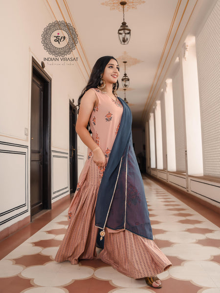 Peach Blossom Mughal Sharara Set