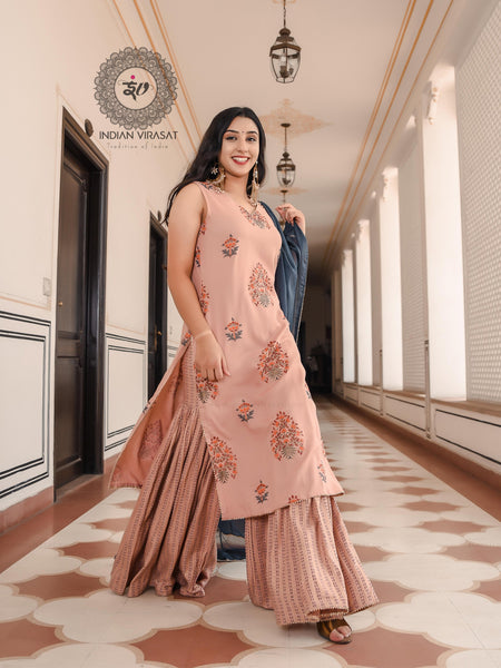 Peach Blossom Mughal Sharara Set