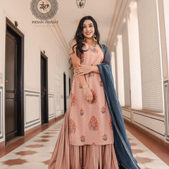 Peach Blossom Mughal Sharara Set