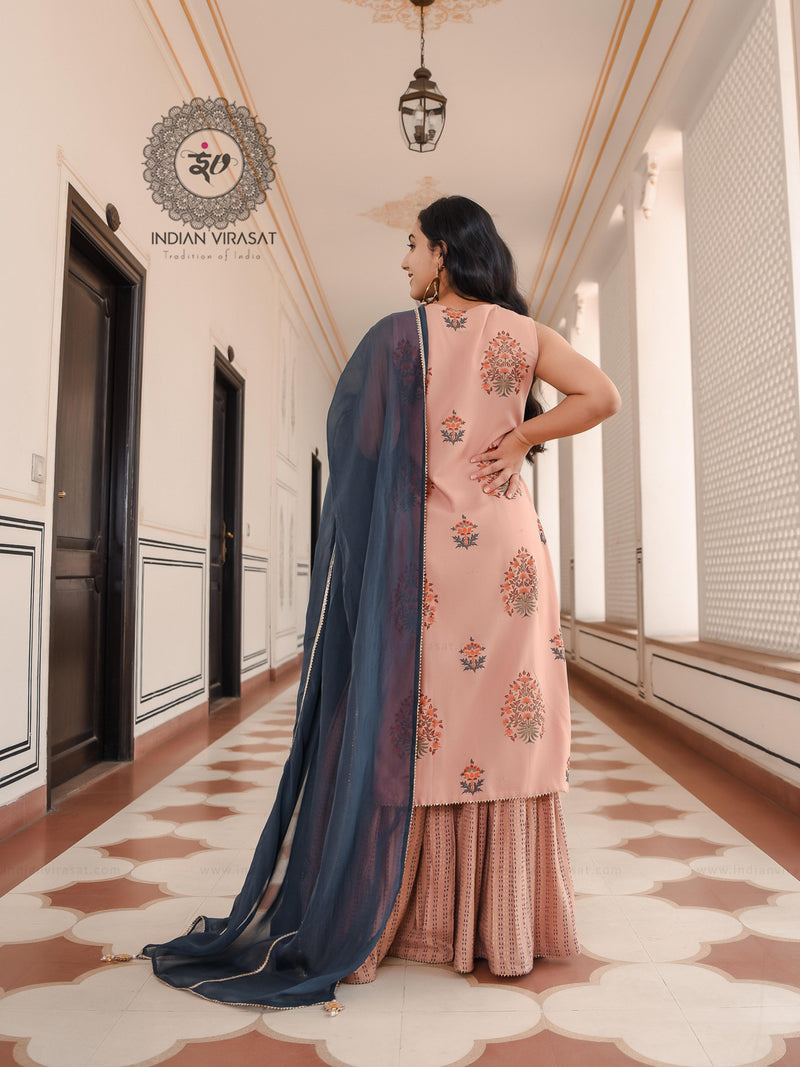 Peach Blossom Mughal Sharara Set