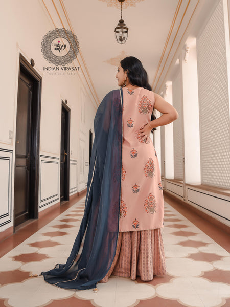 Peach Blossom Mughal Sharara Set