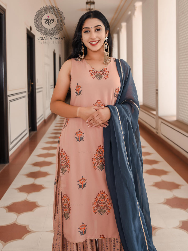 Peach Blossom Mughal Sharara Set