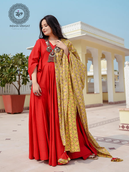 Poppy Red Bell Sleeves Dress