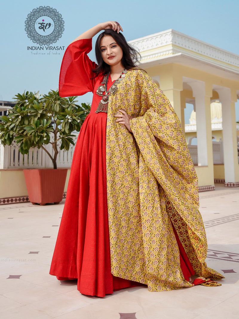 Poppy Red Bell Sleeves Dress