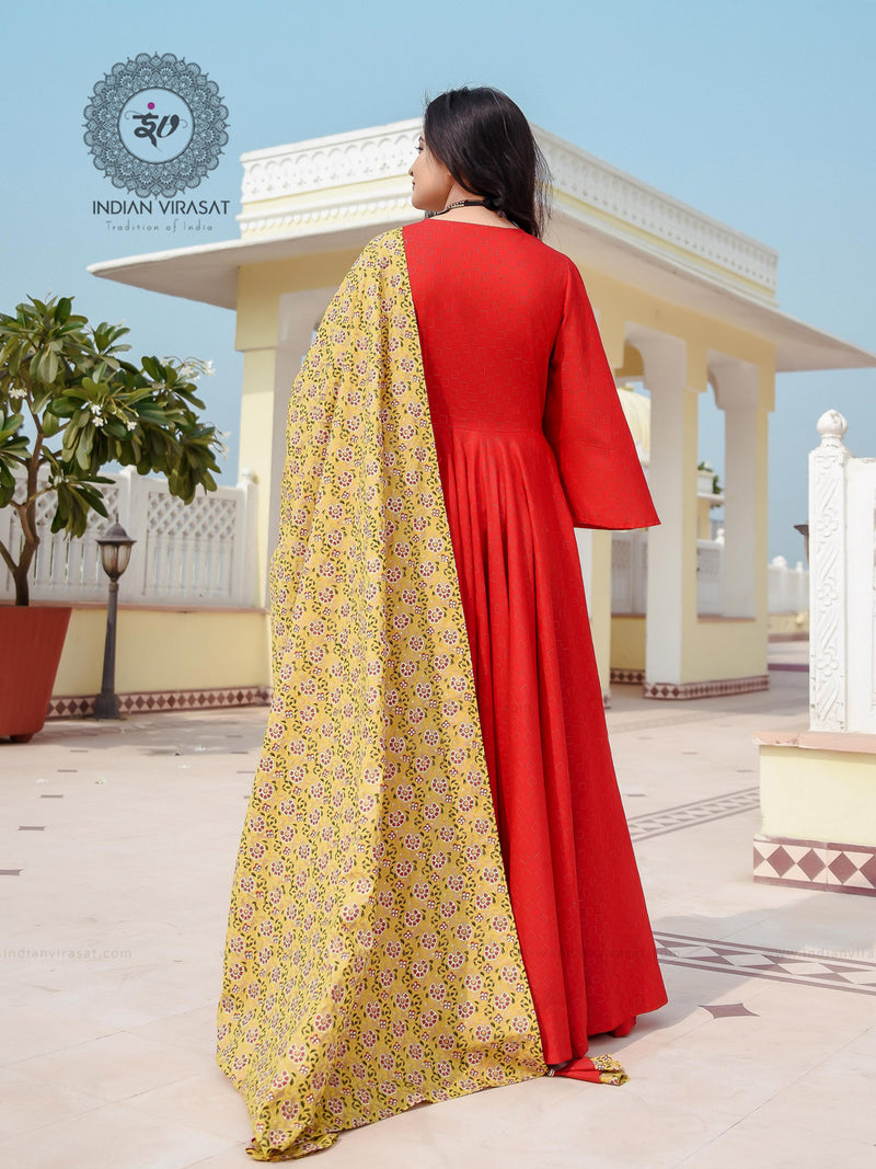 Poppy Red Bell Sleeves Dress