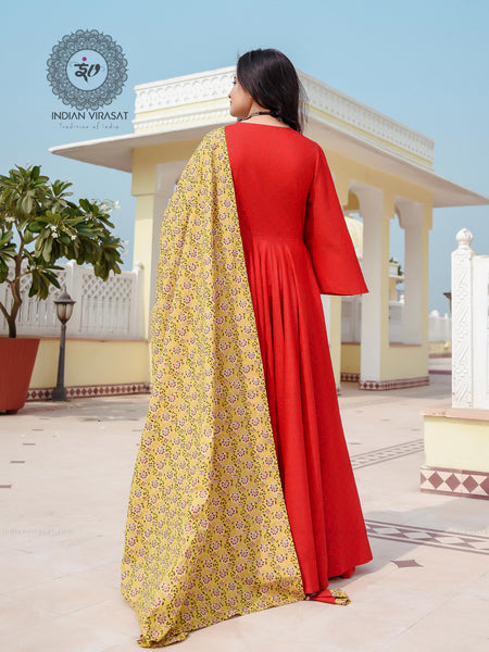 Poppy Red Bell Sleeves Dress