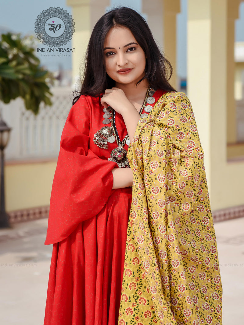Poppy Red Bell Sleeves Dress